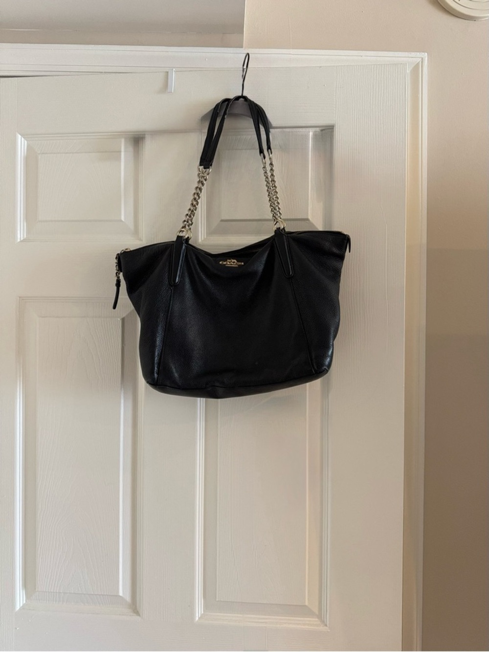 Coach Black Pebbled Leather Shoulder Bag with Chain Straps